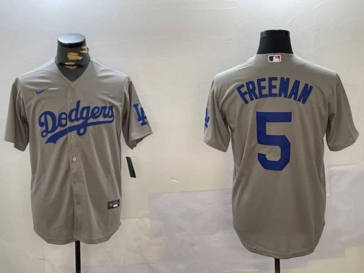 Mens Los Angeles Dodgers #5 Freddie Freeman Grey Cool Base Jersey